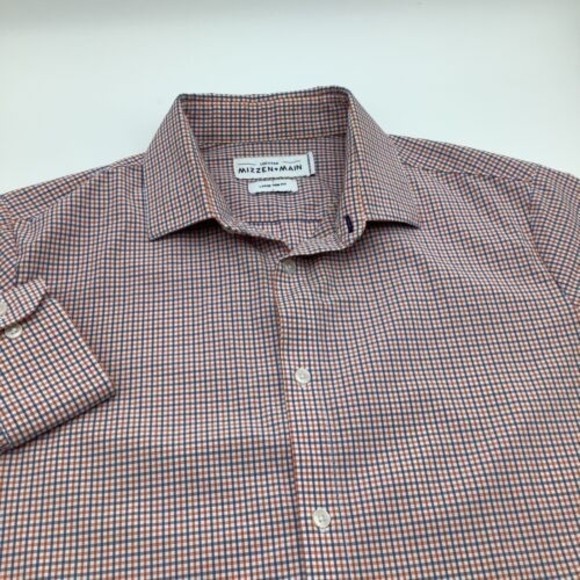 Mizzen + Main Mens Trim Fit Long Sleeve Button Up‎ Shirt Checkered Size Large - Picture 1 of 4